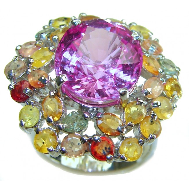 Real Diva 18.5 carat oval cut Pink Tourmaline Sapphire .925 Silver handcrafted Cocktail Ring s. 8 1/4