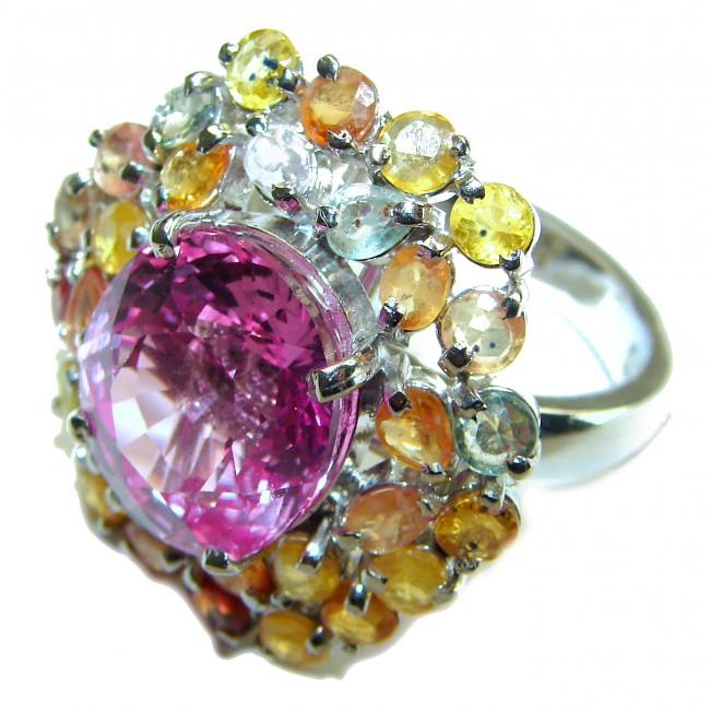 Real Diva 18.5 carat oval cut Pink Tourmaline Sapphire .925 Silver handcrafted Cocktail Ring s. 8 1/4