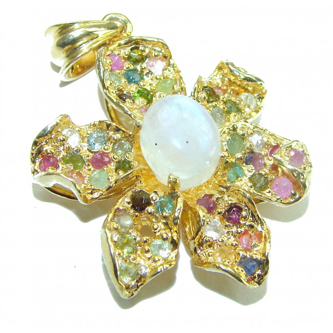 Genuine Rainbow Moonstone Tourmaline 14k Gold over .925 Sterling Silver handcrafted pendant