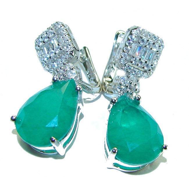 Gabriella Very Unique 5.9 carat Emerald .925 Sterling Silver handcrafted earrings