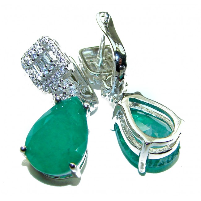 Gabriella Very Unique 5.9 carat Emerald .925 Sterling Silver handcrafted earrings