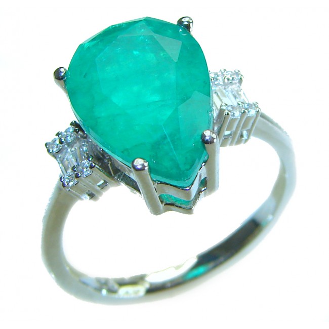 Gabriella Luxurious 4.3 carat Emerald .925 Sterling Silver handcrafted Ring s. 8