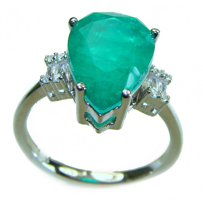 Gabriella Luxurious 4.3 carat Emerald .925 Sterling Silver handcrafted Ring s. 8