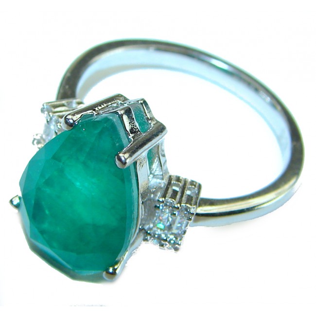 Gabriella Luxurious 4.3 carat Emerald .925 Sterling Silver handcrafted Ring s. 8