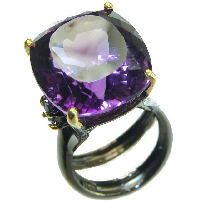 Brutalist design 47.8 carat Amethyst black rhodium over .925 Sterling Silver Handcrafted Ring size 8 3/4