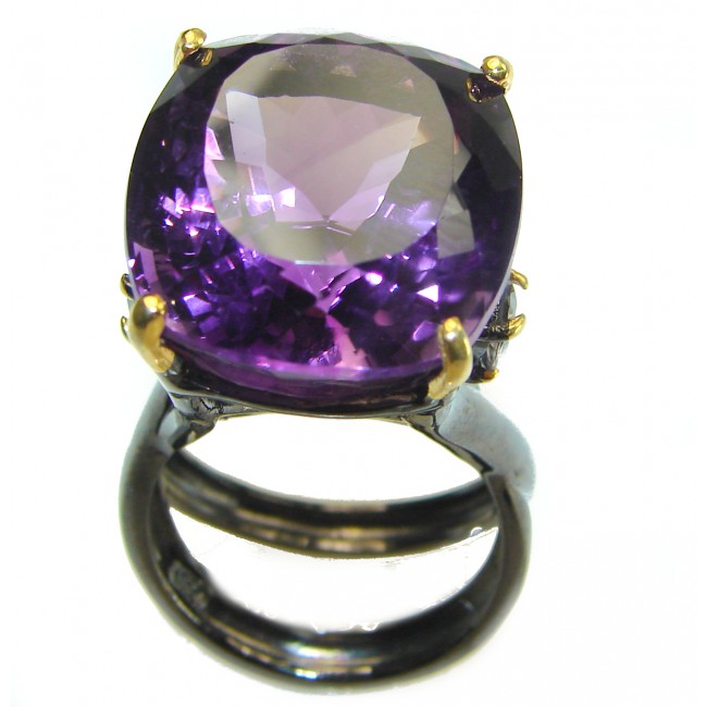 Brutalist design 47.8 carat Amethyst black rhodium over .925 Sterling Silver Handcrafted Ring size 8 3/4