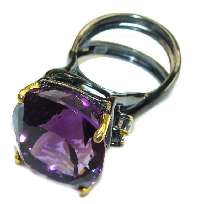 Brutalist design 47.8 carat Amethyst black rhodium over .925 Sterling Silver Handcrafted Ring size 8 3/4