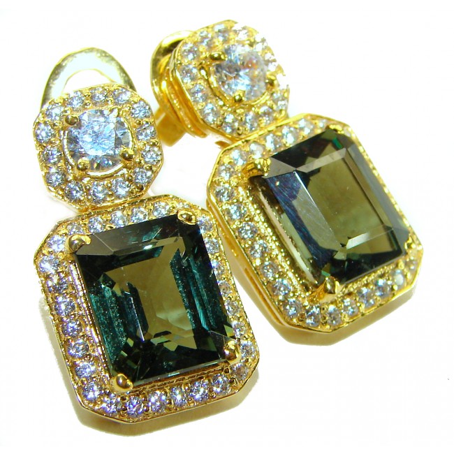 Giovanna Incredible Design 8.9 CARAT Grandidierite 18K Gold over .925 Sterling Silver handcrafted earrings