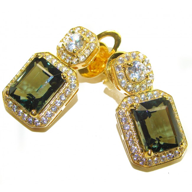 Giovanna Incredible Design 8.9 CARAT Grandidierite 18K Gold over .925 Sterling Silver handcrafted earrings