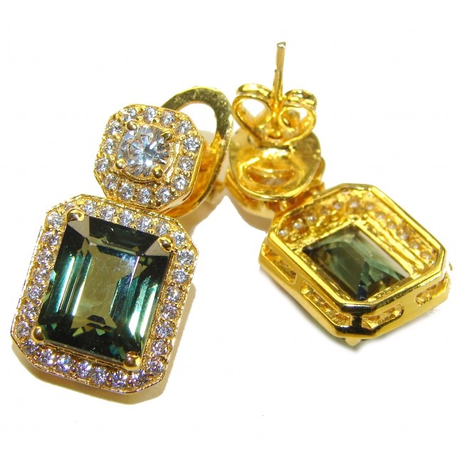 Giovanna Incredible Design 8.9 CARAT Grandidierite 18K Gold over .925 Sterling Silver handcrafted earrings