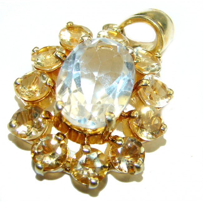 Vintage style Beauty genuine 8.5 carat White Topaz 14K Gold over .925 Sterling Silver handmade Pendant