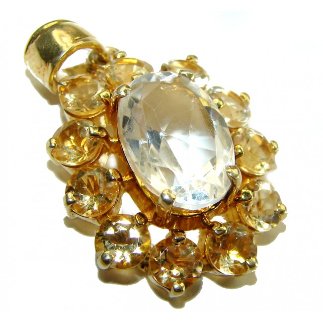 Vintage style Beauty genuine 8.5 carat White Topaz 14K Gold over .925 Sterling Silver handmade Pendant