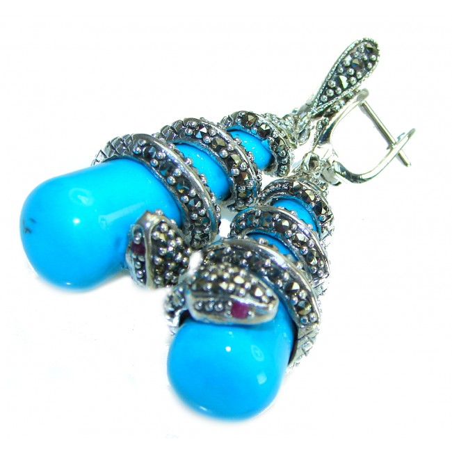 Boa Snakes Turquoise Marcasite .925 Sterling Silver handcrafted Earrings