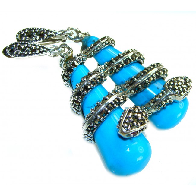 Boa Snakes Turquoise Marcasite .925 Sterling Silver handcrafted Earrings