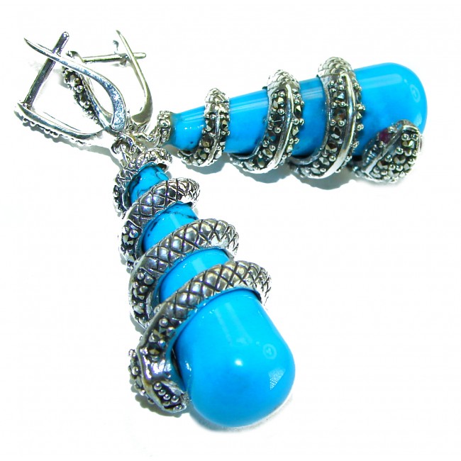 Boa Snakes Turquoise Marcasite .925 Sterling Silver handcrafted Earrings