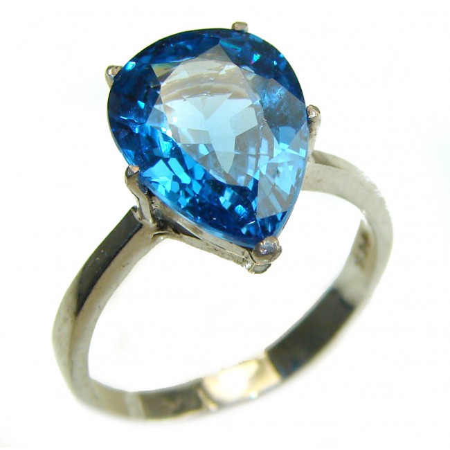 Ocean Drop 5.5 carat Swiss Blue Topaz .925 Sterling Silver handmade Ring size 7 1/4