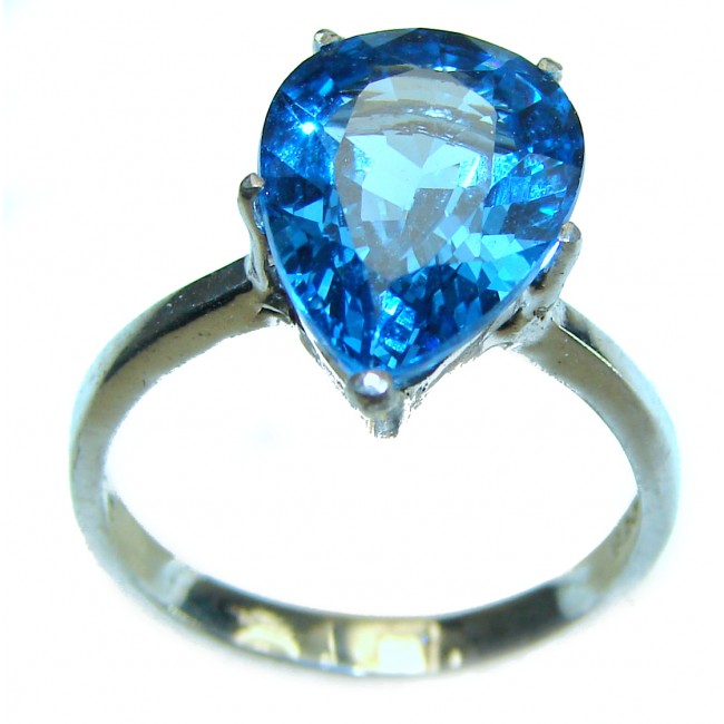 Ocean Drop 5.5 carat Swiss Blue Topaz .925 Sterling Silver handmade Ring size 7 1/4