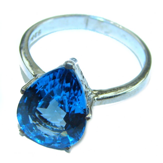 Ocean Drop 5.5 carat Swiss Blue Topaz .925 Sterling Silver handmade Ring size 7 1/4