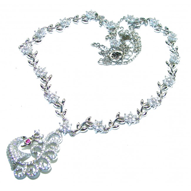 Graceful Swan shimmering White Topaz .925 Sterling Silver handcrafted necklace