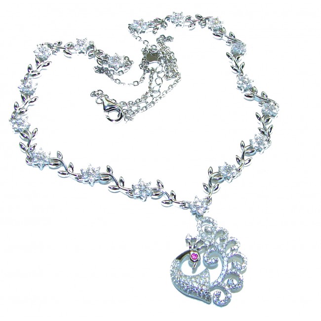 Graceful Swan shimmering White Topaz .925 Sterling Silver handcrafted necklace