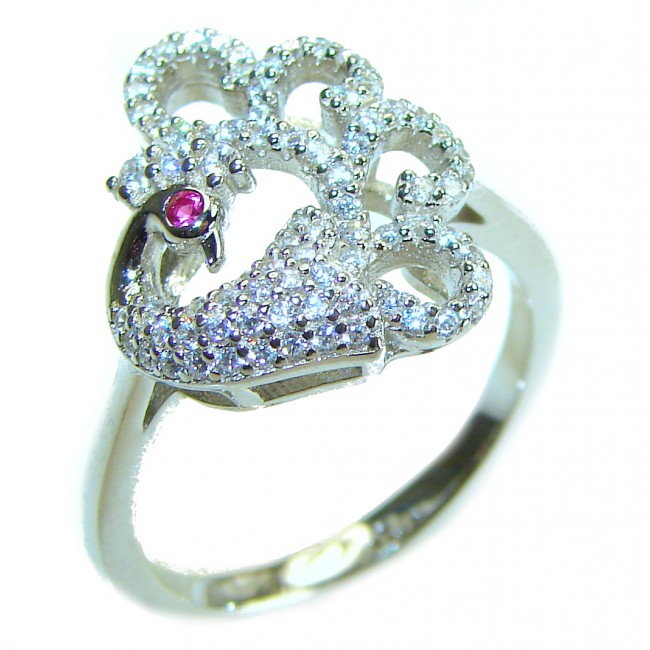 Graceful Swan White Topaz .925 Sterling Silver handcrafted ring size 7 1/2