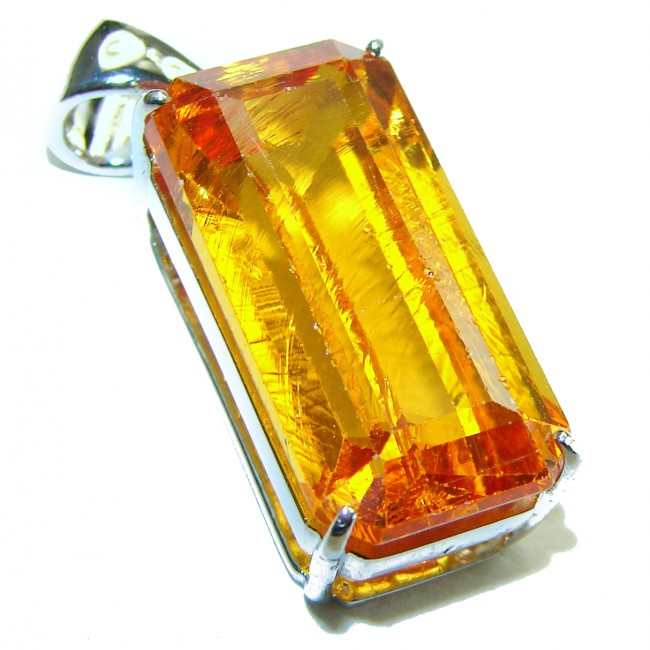 Emerald cut 11.3 carat Lemon Quartz .925 Sterling Silver handcrafted pendant