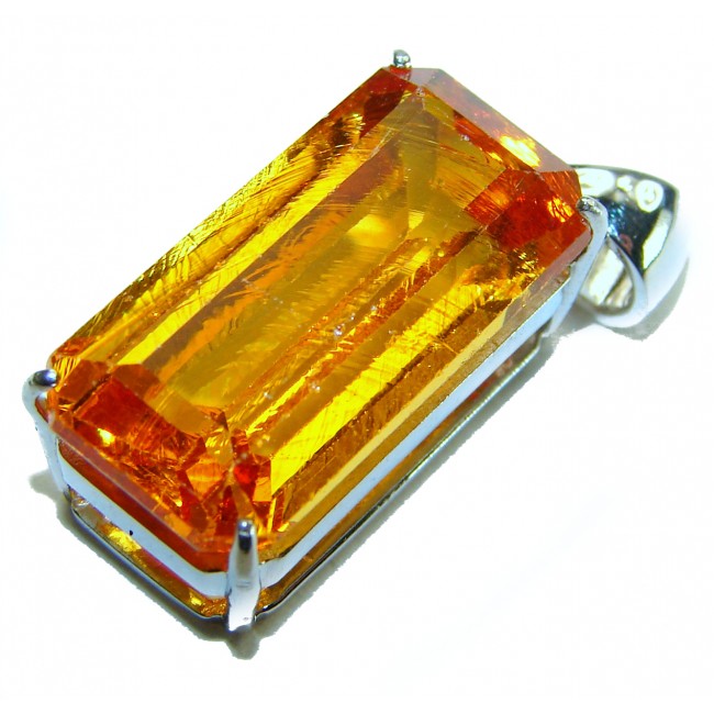 Emerald cut 11.3 carat Lemon Quartz .925 Sterling Silver handcrafted pendant