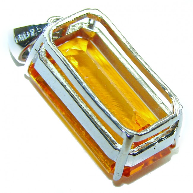 Emerald cut 11.3 carat Lemon Quartz .925 Sterling Silver handcrafted pendant