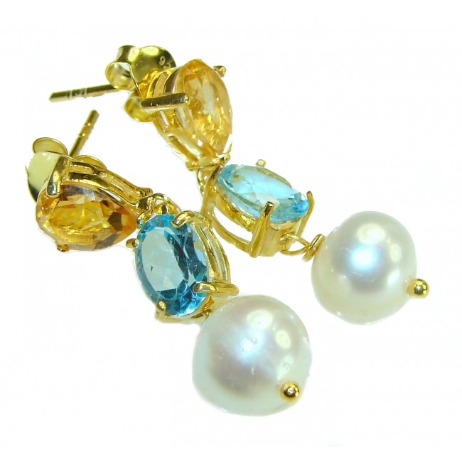 Precious genuine freshwater Pearl 14K Gold over .925 Sterling Silver earrings