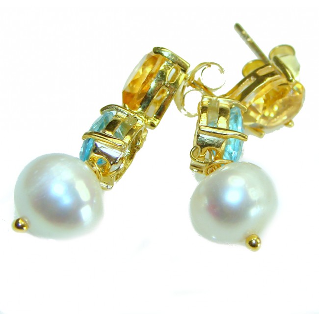 Precious genuine freshwater Pearl 14K Gold over .925 Sterling Silver earrings