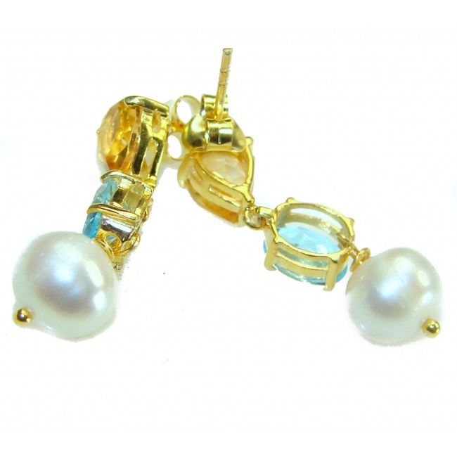 Precious genuine freshwater Pearl 14K Gold over .925 Sterling Silver earrings