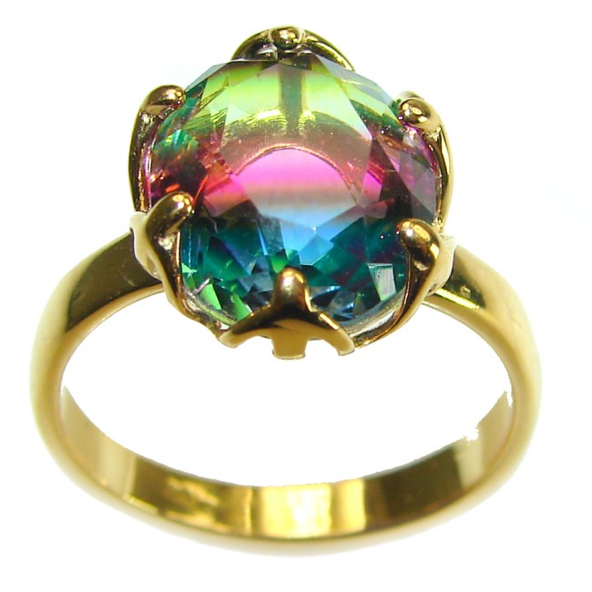 6.8 carat Brazilian Tourmaline 14K Gold over .925 Sterling Silver Perfectly handcrafted Ring s. 6 3/4