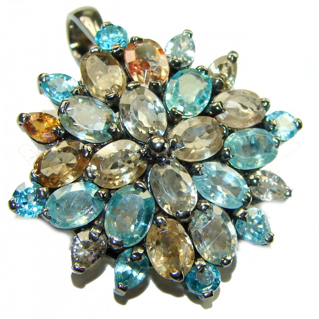 Esmeralda Authentic 22.5 carat Citrine Aqauamarine .925 Sterling Silver handmade Pendant Brooch