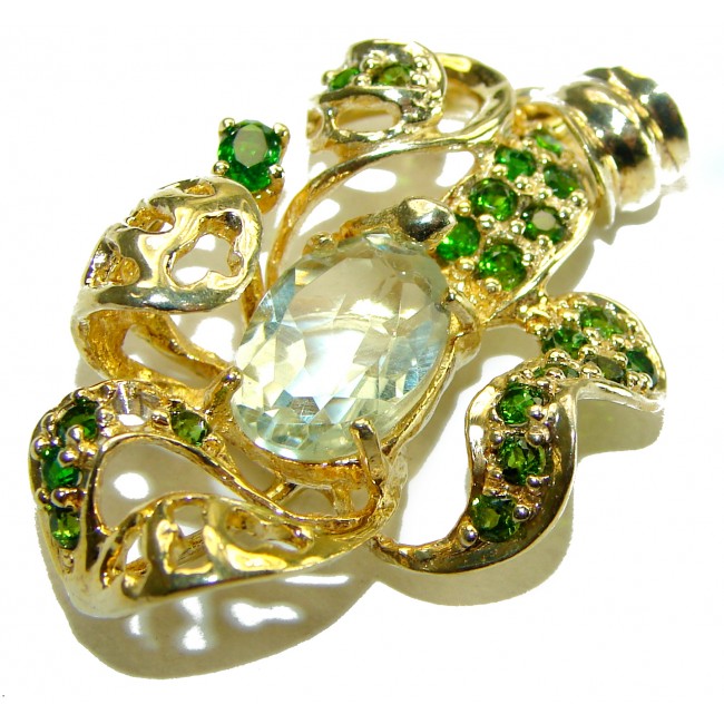 Splendid 8.5 carat Citrine Chrome Diopside 14K Gold over .925 Sterling Silver Handcrafted handmade Pendant