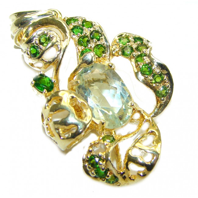 Splendid 8.5 carat Citrine Chrome Diopside 14K Gold over .925 Sterling Silver Handcrafted handmade Pendant