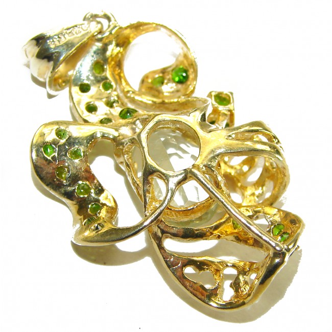 Splendid 8.5 carat Citrine Chrome Diopside 14K Gold over .925 Sterling Silver Handcrafted handmade Pendant