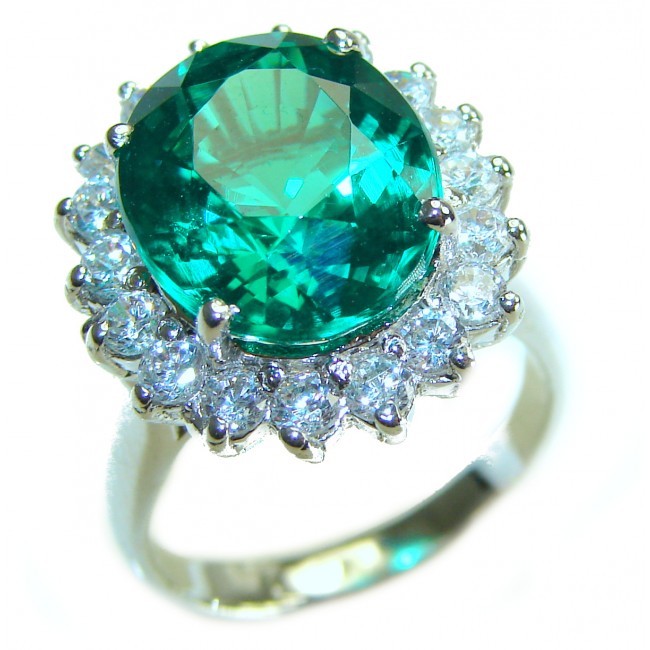 Gabriella Luxurious 11.3 carat Emerald .925 Sterling Silver handcrafted Ring s. 6 3/4