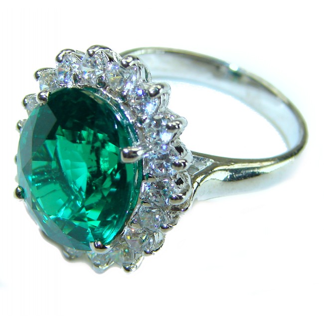 Gabriella Luxurious 11.3 carat Emerald .925 Sterling Silver handcrafted Ring s. 6 3/4