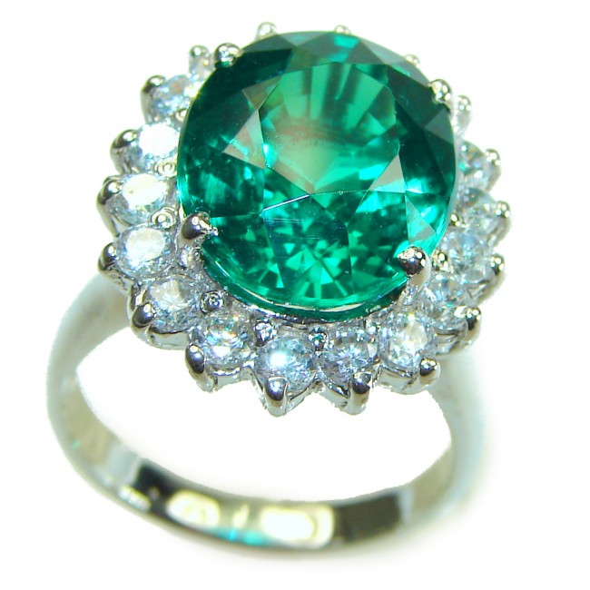 Gabriella Luxurious 11.3 carat Emerald .925 Sterling Silver handcrafted Ring s. 6 3/4