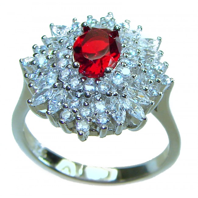 Red Brilliance 4.5 carat Ruby .925 Silver handcrafted Cocktail Ring s. 8