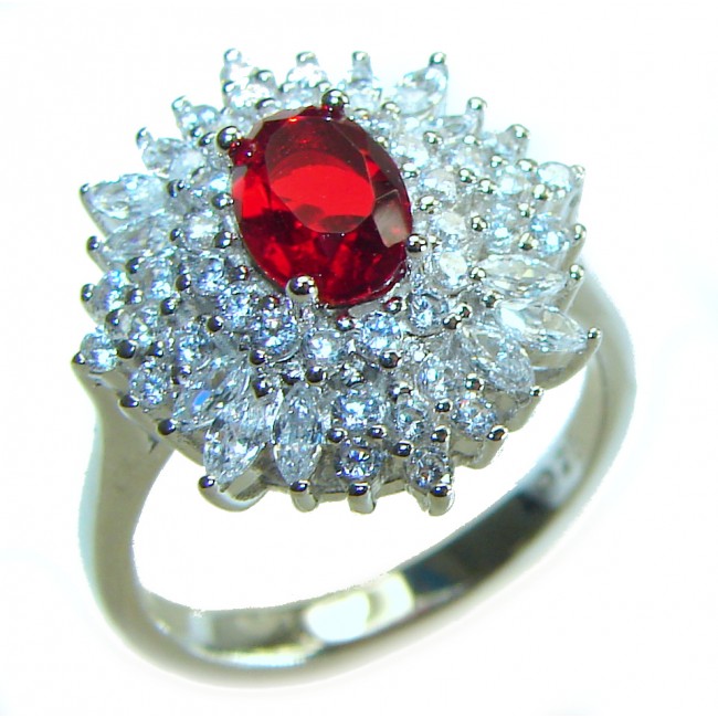 Red Brilliance 4.5 carat Ruby .925 Silver handcrafted Cocktail Ring s. 8