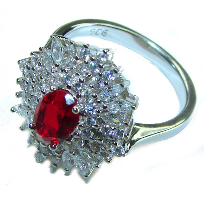 Red Brilliance 4.5 carat Ruby .925 Silver handcrafted Cocktail Ring s. 8