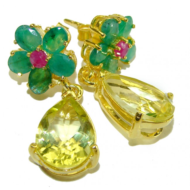 Golden Drops authentic 7.5 Carat Citrine Emerald 14K Gold over .925 Sterling Silver earrings