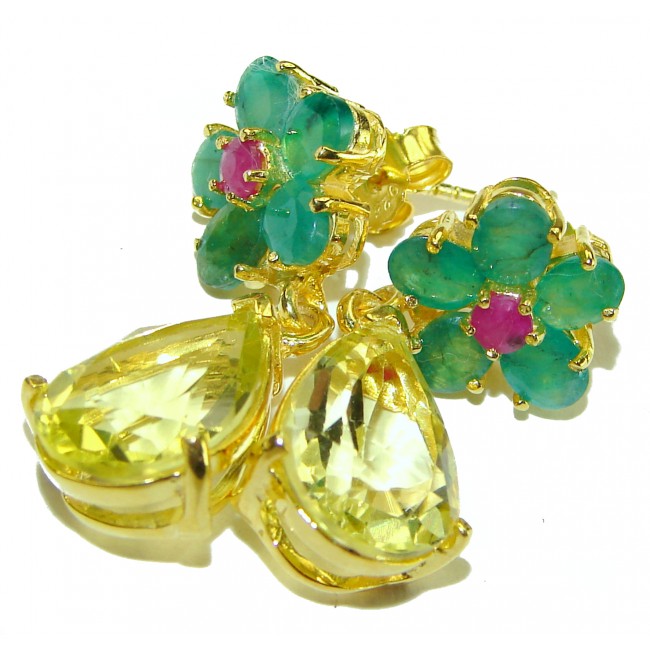 Golden Drops authentic 7.5 Carat Citrine Emerald 14K Gold over .925 Sterling Silver earrings