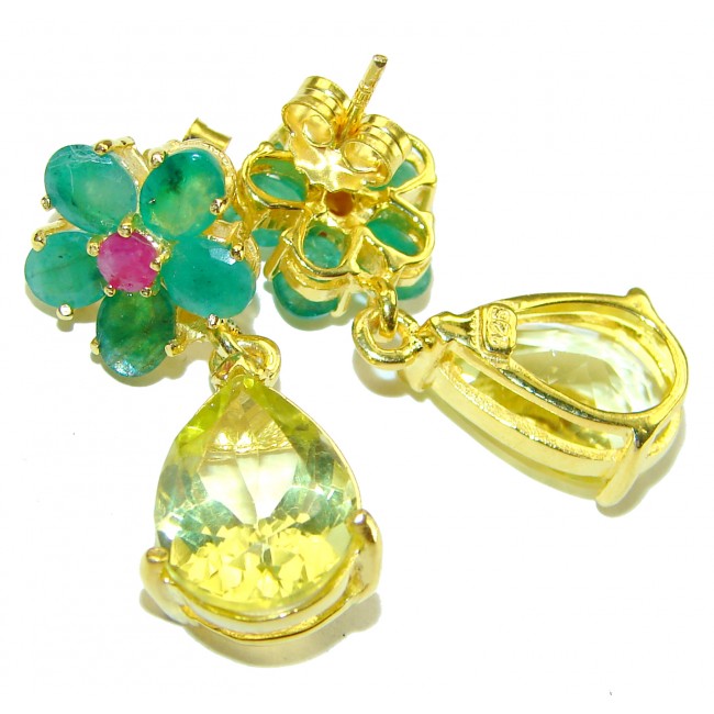 Golden Drops authentic 7.5 Carat Citrine Emerald 14K Gold over .925 Sterling Silver earrings