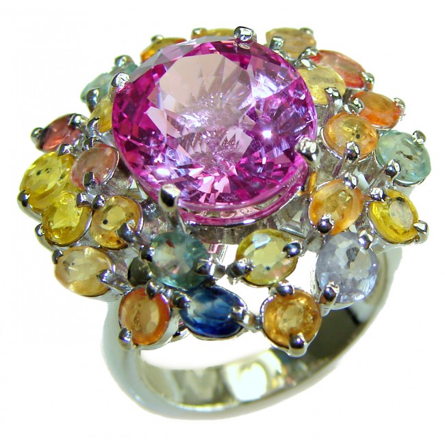 Magnificent 17.2 carat oval cut Pink Tourmaline Sapphire .925 Silver handcrafted Cocktail Ring s. 8 1/4