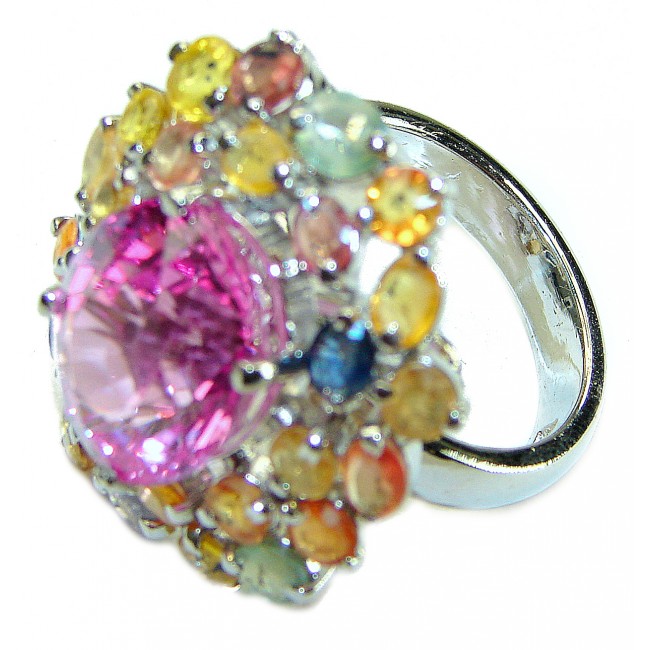 Magnificent 17.2 carat oval cut Pink Tourmaline Sapphire .925 Silver handcrafted Cocktail Ring s. 8 1/4