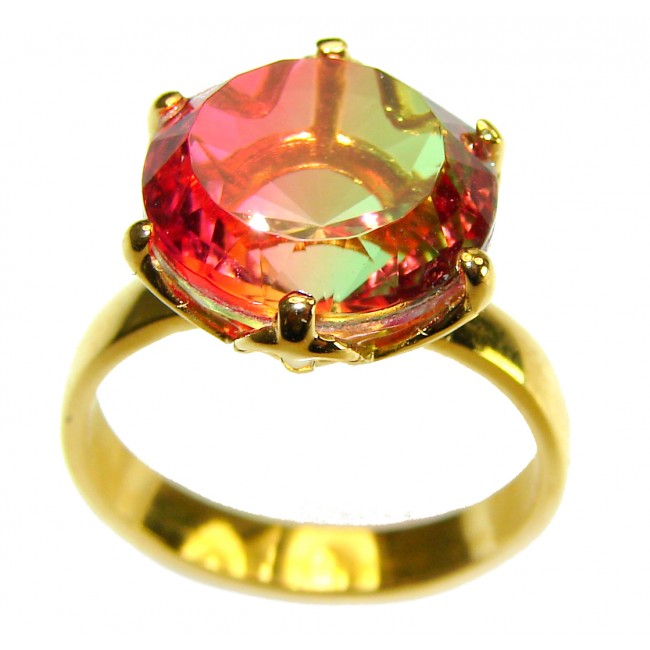 7.9 carat Round cut Brazilian Tourmaline 14K Gold over .925 Sterling Silver Perfectly handcrafted Ring s. 5 3/4