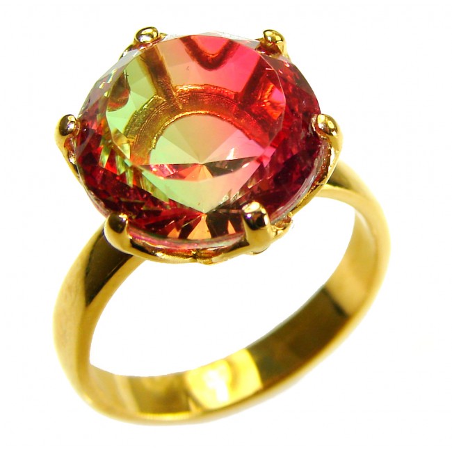 7.9 carat Round cut Brazilian Tourmaline 14K Gold over .925 Sterling Silver Perfectly handcrafted Ring s. 5 3/4