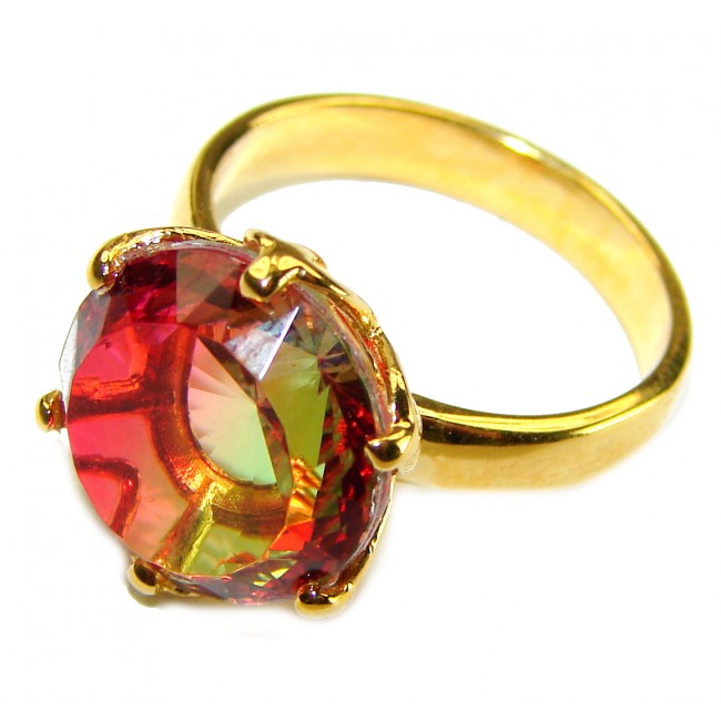 7.9 carat Round cut Brazilian Tourmaline 14K Gold over .925 Sterling Silver Perfectly handcrafted Ring s. 5 3/4